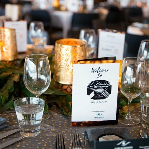 Table display for Dining in the dark charity event