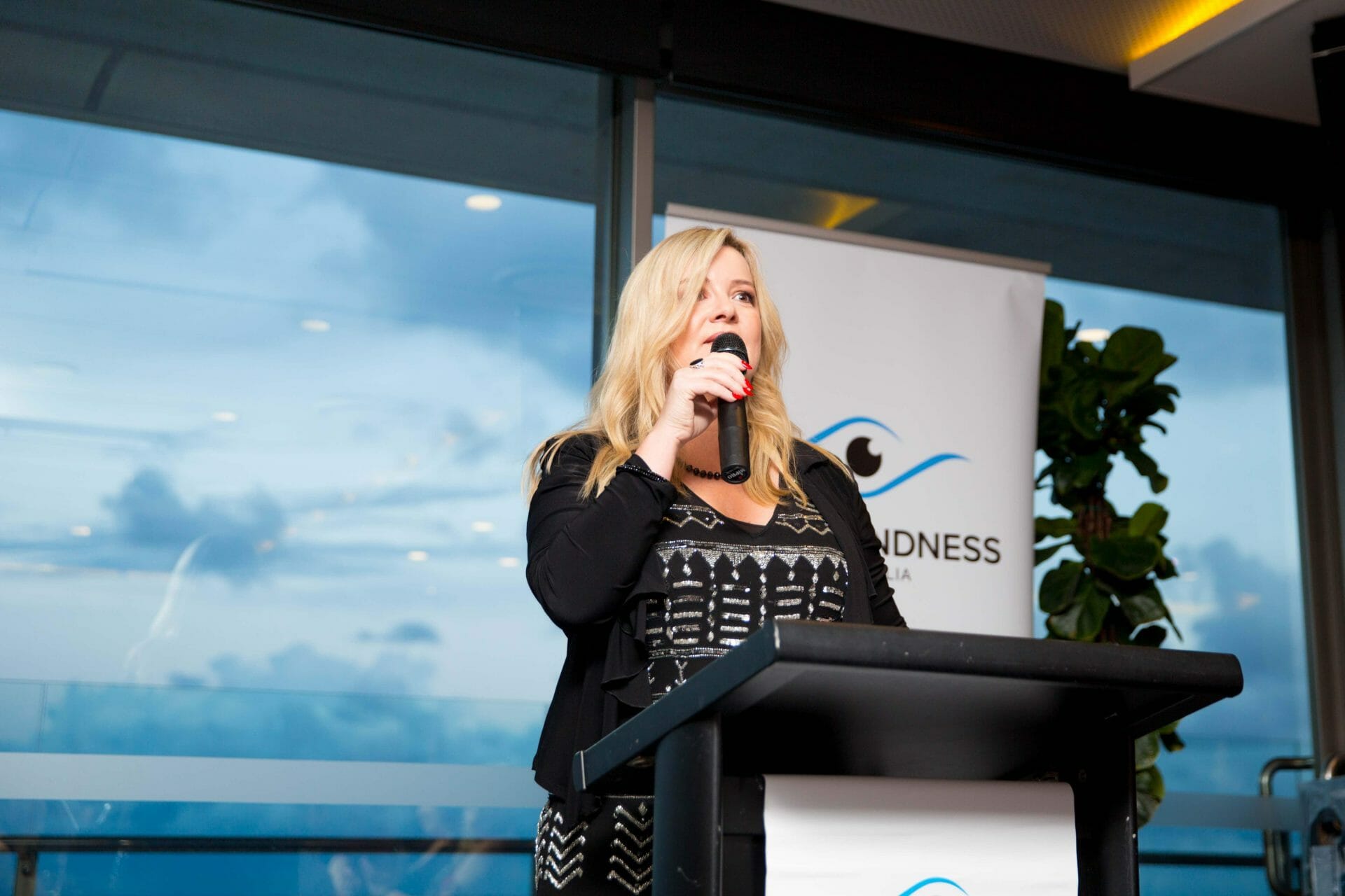 tanya wilks talking for Cure blindness Australia charity event